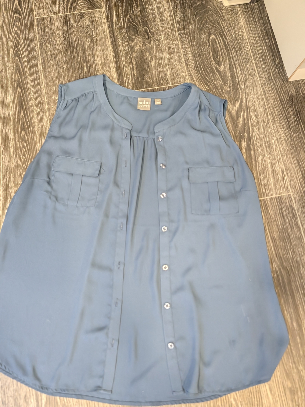 Soho Sleeveless Button-Front Blouse in Slate Blue